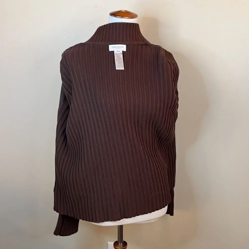 Jones New York Sport Brown Suede Mixed Media Full Zip Jacket (Size: Large)
